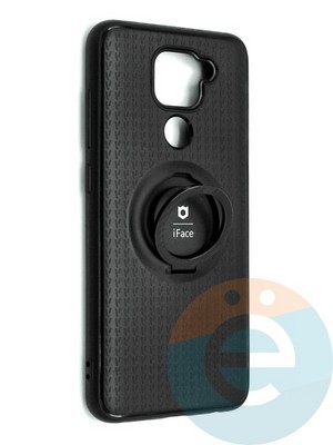 Накладка силиконовая iFace на Xiaomi Redmi Note 9 с металлической пластиной с кольцом - фото 42213