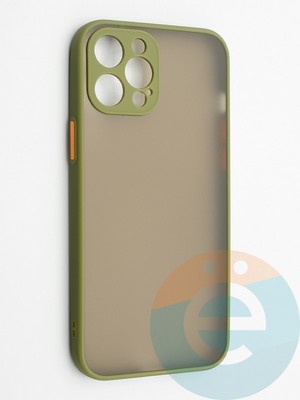 Накладка пластиковая с силиконовой окантовкой с защищенной камерой для iPhone 12 Pro Max хаки - фото 42257