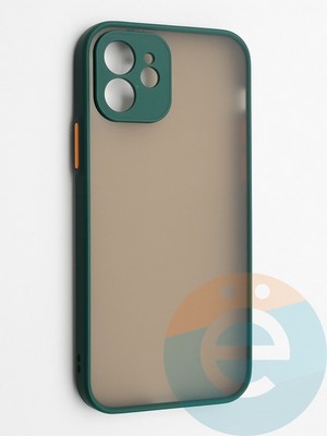 Накладка пластиковая с силиконовой окантовкой с защищенной камерой для iPhone 12 зеленая - фото 42259