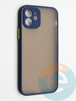 Накладка пластиковая с силиконовой окантовкой с защищенной камерой для iPhone 12 синяя - фото 42261