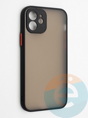 Накладка пластиковая с силиконовой окантовкой с защищенной камерой для iPhone 12 черная - фото 42263