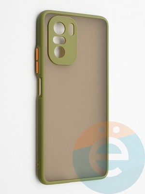 Накладка пластиковая с силиконовой окантовкой с защищенной камерой для Poco F3/Redmi K40 хаки - фото 42273