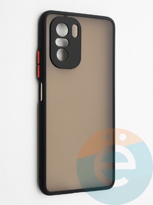 Накладка пластиковая с силиконовой окантовкой с защищенной камерой для Poco F3/Redmi K40 черная - фото 42274
