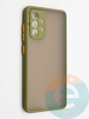 Накладка пластиковая с силиконовой окантовкой с защищенной камерой для Samsung Galaxy A52 хаки - фото 42307
