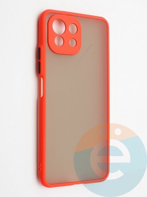 Накладка пластиковая с силиконовой окантовкой с защищенной камерой для Xiaomi Mi 11 Lite красная - фото 42324