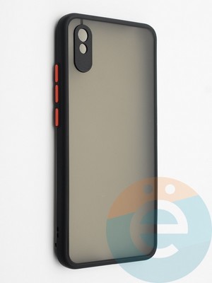 Накладка пластиковая с силиконовой окантовкой с защищенной камерой для Xiaomi Redmi 9A черная - фото 42331