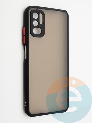 Накладка пластиковая с силиконовой окантовкой с защищенной камерой для Xiaomi Redmi Note 10 5G/Poco M3 Pro черная - фото 42343