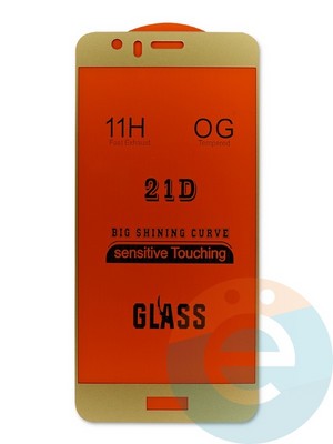 Защитное стекло 9D с полной проклейкой на Huawei Honor 8 золотистое - фото 45138