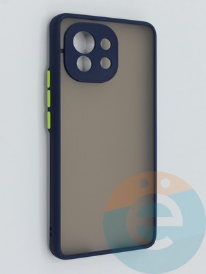 Накладка пластиковая с силиконовой окантовкой с защищенной камерой для Xiaomi Mi 11 синяя - фото 46426