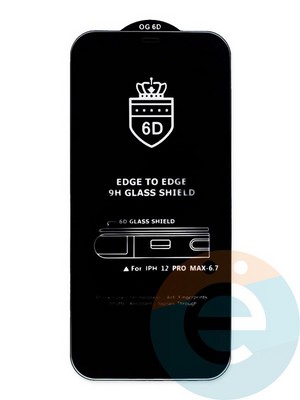 Защитное стекло 6D  (с защищенным динамиком) на Apple IPhone 12 Pro Max черное - фото 46698