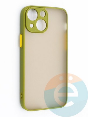 Накладка пластиковая с силиконовой окантовкой с защищенной камерой для iPhone 13 Mini хаки - фото 46707