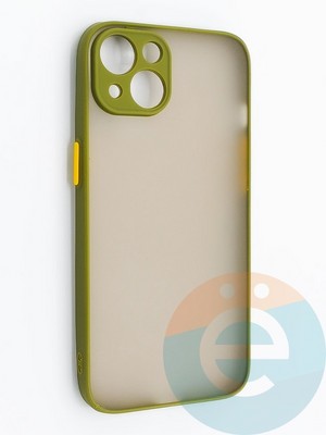 Накладка пластиковая с силиконовой окантовкой с защищенной камерой для iPhone 13 хаки - фото 46721