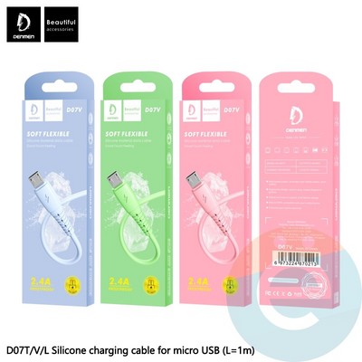 USB кабель Denmen D07V на Micro USB 2.4A 1м зеленый - фото 46760