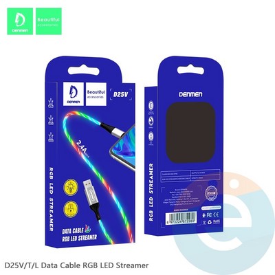 USB кабель Denmen D25V светящийся на Micro USB 2.4A 1м зеленый - фото 46788