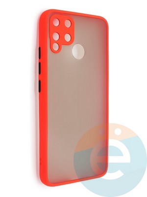 Накладка пластиковая с силиконовой окантовкой с защищенной камерой для Realme C15 красная - фото 48656