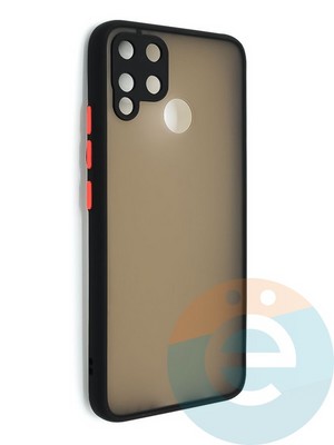 Накладка пластиковая с силиконовой окантовкой с защищенной камерой для Realme C15 черная - фото 48660