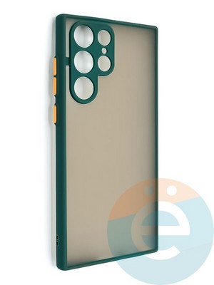 Накладка пластиковая с силиконовой окантовкой с защищенной камерой для Samsung Galaxy S22 Ultra зеленая - фото 48696