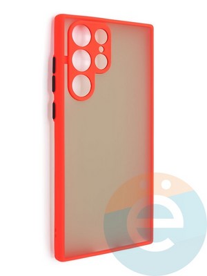 Накладка пластиковая с силиконовой окантовкой с защищенной камерой для Samsung Galaxy S22 Ultra красная - фото 48697
