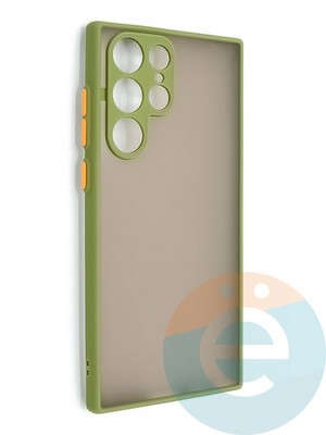 Накладка пластиковая с силиконовой окантовкой с защищенной камерой для Samsung Galaxy S22 Ultra хаки - фото 48699