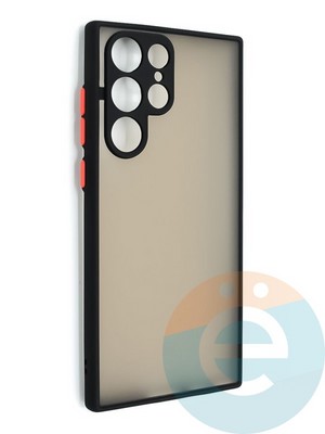 Накладка пластиковая с силиконовой окантовкой с защищенной камерой для Samsung Galaxy S22 Ultra черная - фото 48700