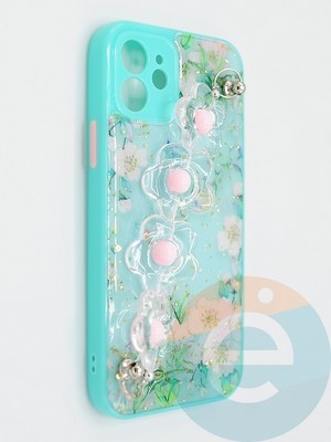 Накладка пластиковая с цепочкой для Apple iPhone 12 бирюзовая - фото 47789