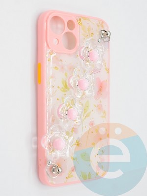 Накладка пластиковая с цепочкой для Apple iPhone 13 нежно розовая - фото 47806