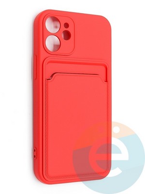 Накладка Soft touch с кармашком для Apple iPhone 12 Mini красная - фото 48503