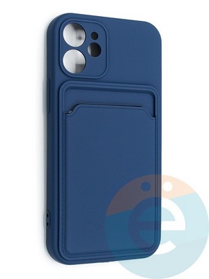 Накладка Soft touch с кармашком для Apple iPhone 12 Mini синяя - фото 48505