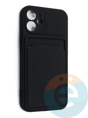 Накладка Soft touch с кармашком для Apple iPhone 12 Mini черная - фото 48506