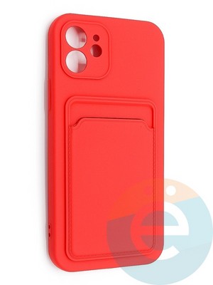Накладка Soft touch с кармашком для Apple iPhone 12 красная - фото 48515
