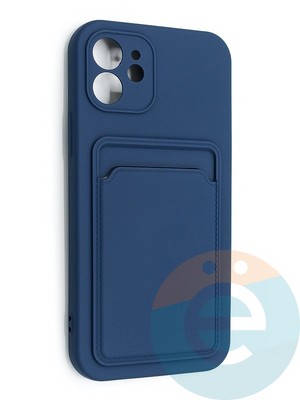 Накладка Soft touch с кармашком для Apple iPhone 12 синяя - фото 48517