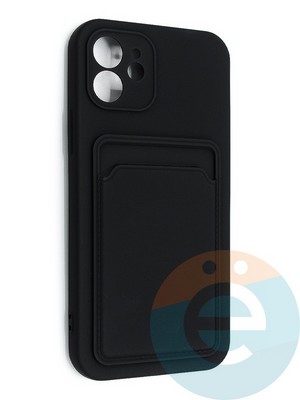 Накладка Soft touch с кармашком для Apple iPhone 12 черная - фото 48518