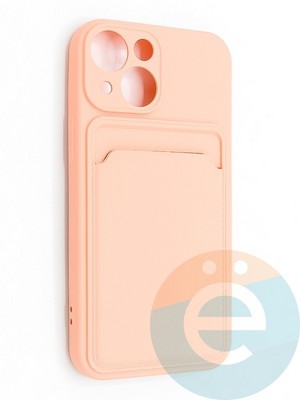 Накладка Soft touch с кармашком для Apple iPhone 13 Mini розовая - фото 48520
