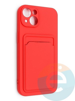 Накладка Soft touch с кармашком для Apple iPhone 13 красная - фото 48531