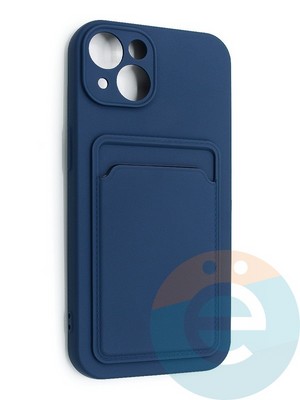 Накладка Soft touch с кармашком для Apple iPhone 13 синяя - фото 48533