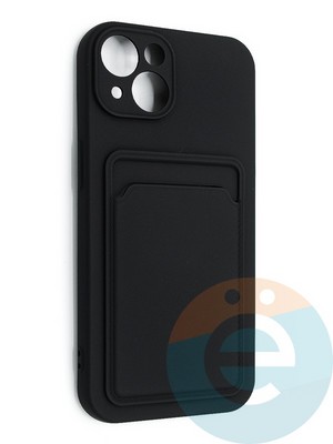 Накладка Soft touch с кармашком для Apple iPhone 13 черная - фото 48534