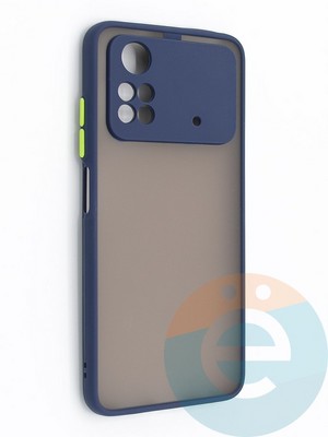 Накладка пластиковая с силиконовой окантовкой с защищенной камерой для Poco M4 Pro 4G синяя - фото 48772