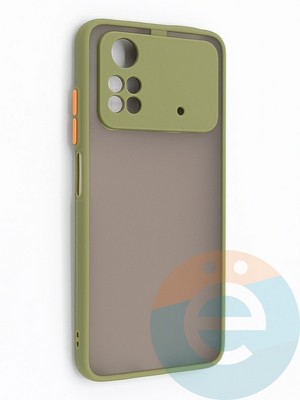 Накладка пластиковая с силиконовой окантовкой с защищенной камерой для Poco M4 Pro 4G хаки - фото 48773