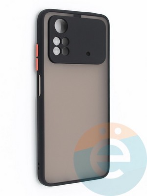Накладка пластиковая с силиконовой окантовкой с защищенной камерой для Poco M4 Pro 4G черная - фото 48774