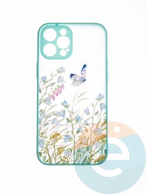 Накладка пластиковая с картинкой для Apple iPhone 12 Pro Max бирюзовая бабочка - фото 49198
