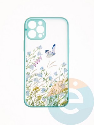 Накладка пластиковая с картинкой для Apple iPhone 12 Pro бирюзовая бабочка - фото 49205