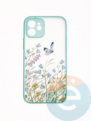 Накладка пластиковая с картинкой для Apple iPhone 12 бирюзовая бабочка - фото 49212