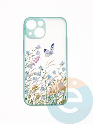 Накладка пластиковая с картинкой для Apple iPhone 13 Mini бирюзовая бабочка - фото 49220