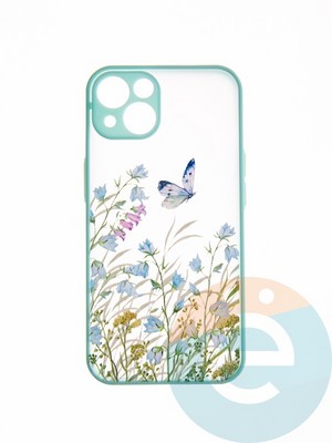 Накладка пластиковая с картинкой для Apple iPhone 13 бирюзовая бабочка - фото 49242