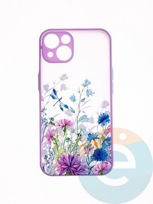Накладка пластиковая с картинкой для Apple iPhone 13 сиреневая стрекоза - фото 49246