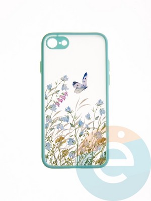 Накладка пластиковая с картинкой для Apple iPhone 7/8/SE 2020 бирюзовая бабочка - фото 49250