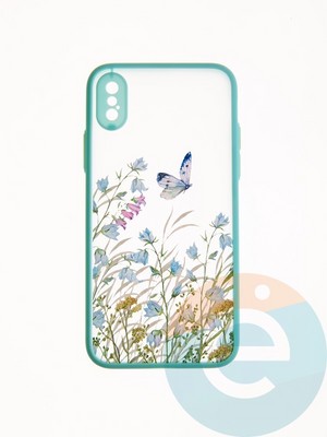 Накладка пластиковая с картинкой для Apple iPhone X/XS бирюзовая бабочка - фото 49258