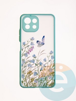 Накладка пластиковая с картинкой для Xiaomi Mi 11 Lite бирюзовая бабочка - фото 49306