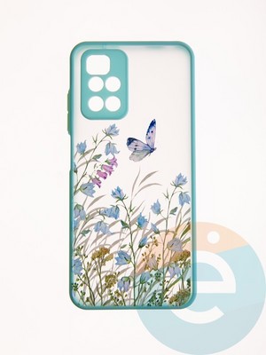 Накладка пластиковая с картинкой для Xiaomi Redmi 10 бирюзовая бабочка - фото 49329
