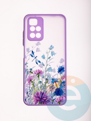 Накладка пластиковая с картинкой для Xiaomi Redmi 10 сиреневая стрекоза - фото 49332